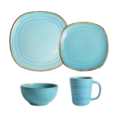 Roomcytle 4 Piece Porcelain Tableware Set Square Plates Salad Bowl Mug